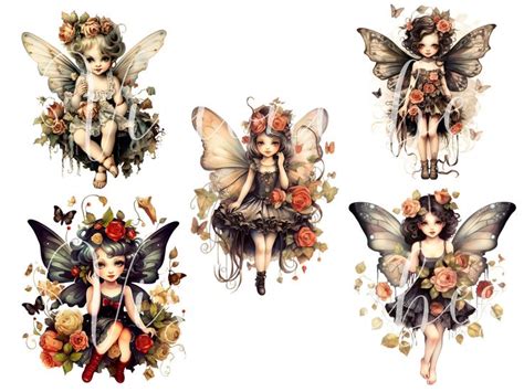 Four Different Images Of Fairy Girls With Flowers