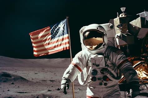 Premium Ai Image Chinese Astronaut Moon With Flag