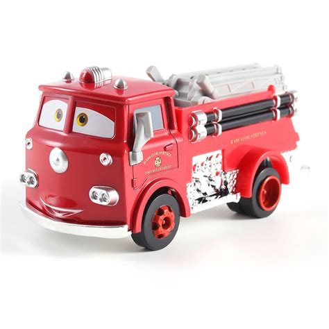 Cars Disney Pixar Cars Red Firetruck Rescue Car Model 1:55 Fire Engine ...