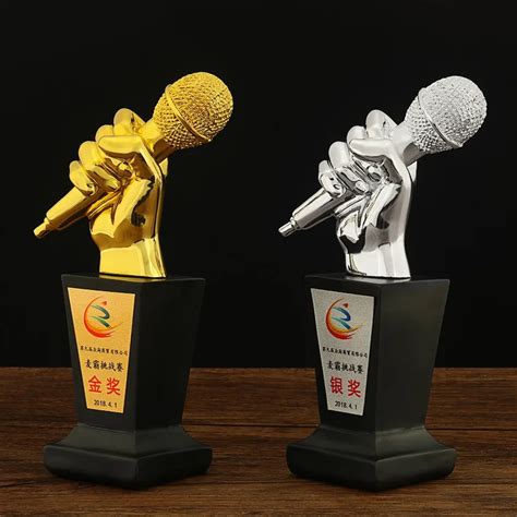 Golden Microphone Trophy Good Voice Trophy Music Award Cup Singing