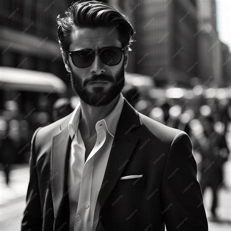 Premium Photo A Young Hipster Man In Black Suit Black Beard And