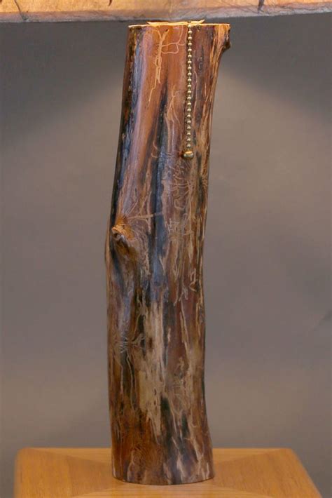 Hand Crafted Rustic Wood Lamp With Oak Base Elm Stem Maple Agate