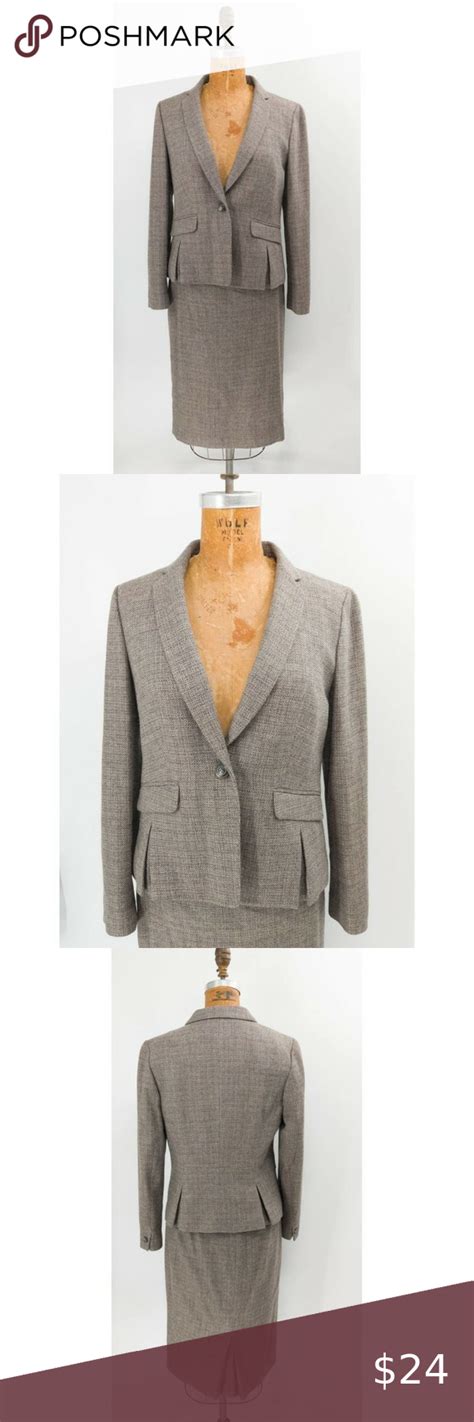 Talbots Grey Wool Tweed Matching Skirt And Jacket Set Size 4 6