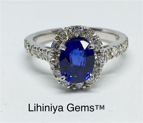 Royal Blue Sapphire Diamond Cluster 18kt White Gold Ring Lihiniya Gems