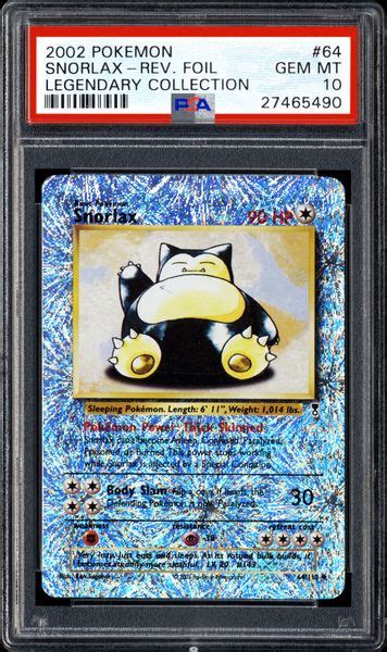 2002 Nintendo Pokemon Legendary Collection Snorlax Reverse Foil Psa