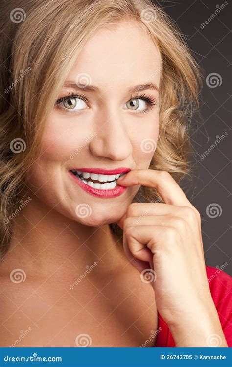 The Beautiful Blonde Woman With Red Lipstick Stock Image Image Of Cosmetics Cinema
