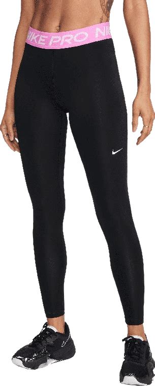 Nike Womens Pro Mid Rise Mesh Paneled Leggings Black Playful Pink