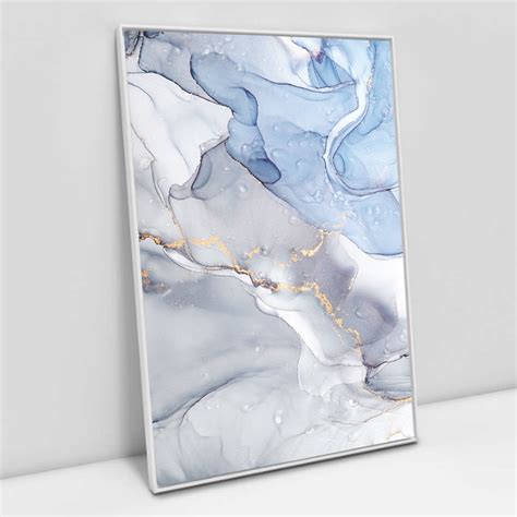 Quadro Decorativo Abstrato Mármore Azul Celeste em tela Canvas