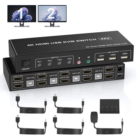 Getuscart Port Hdmi Dual Monitor Kvm Switch Supports Edid K Hz