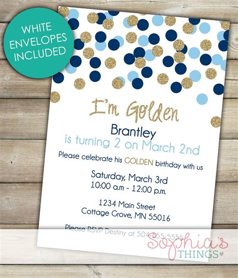 Golden Birthday Invitation Printable Gold Glitter and Navy - Etsy