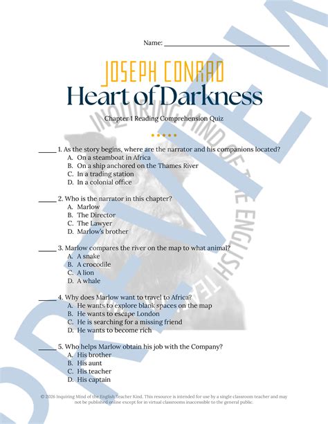 Heart of Darkness Chapter 1 Quiz and Answer Key | Reading Comprehension