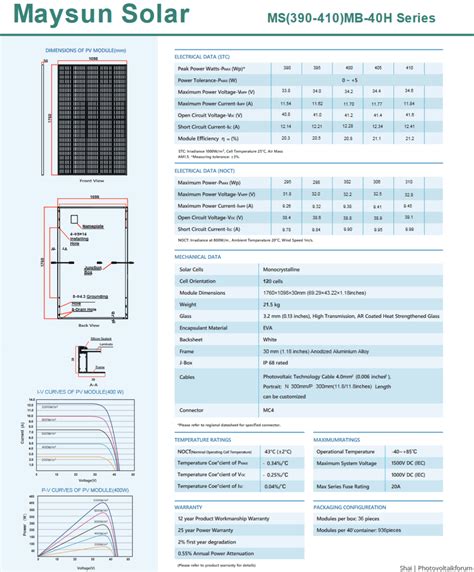 Maysun MS410MB 40H Datenblattunstimmigkeiten PV Module