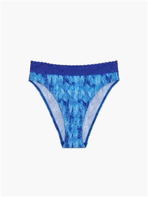 Cotton Essentials Lace Trim High Leg Bikini Panty In Blue Savage X Fenty