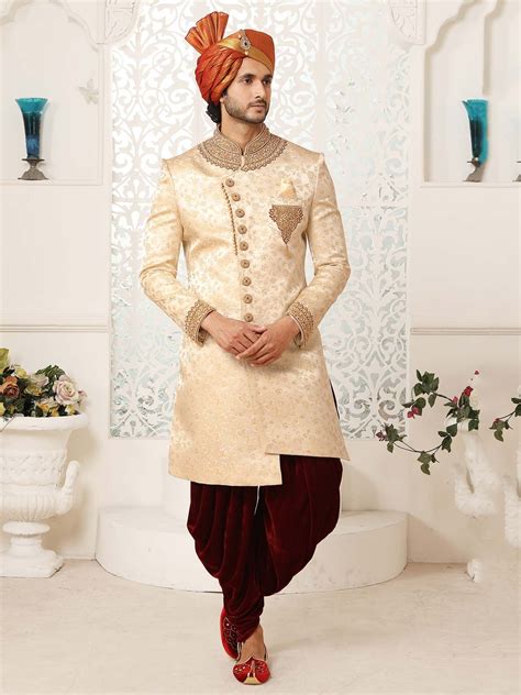 Buy Mens Indian Latest Designs Cream Colour Sherwani Groom Wedding