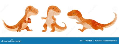 Velociraptor Cute Cartoon Hand Drawn Illustration With Dinosaur And V