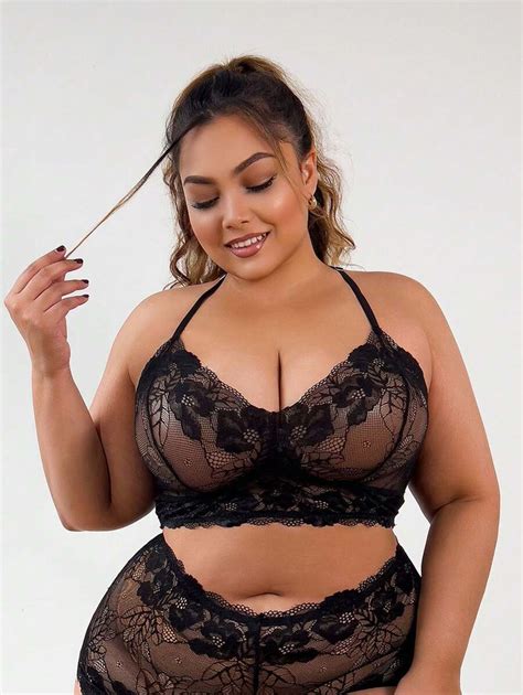 Classic Sexy Plus Floral Lace Scallop Trim Lingerie Set Shein Usa