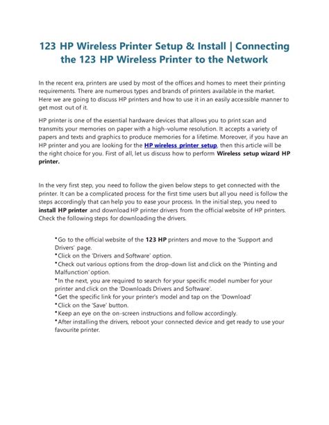 Ppt 123 Hp Wireless Printer Setup And Install Connecting The 123 Hp Wireless Printer To The