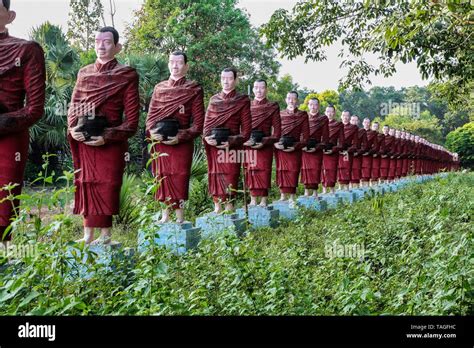 Buddhist Monks Stone Statues Row At Kaw Ka Thaung Cave Hpa An Myanmar