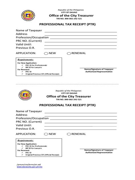 Guidelines For Obtaining A Professional Tax Receipt Ptr From The City