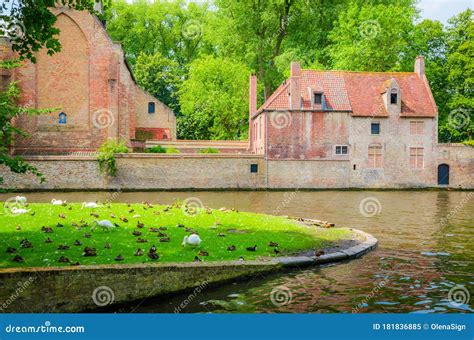 Vackra Kanal Och Traditionella Hus I Den Gamla Staden Brugge Belgium