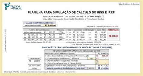 INSS e IRRF 2022 Planilha para simulação de cálculo Práticas de Pessoal