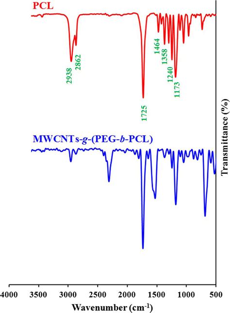 The Ftir Spectra Of The Pure Pcl And Mwcnts G Peg B Pcl Download Scientific Diagram