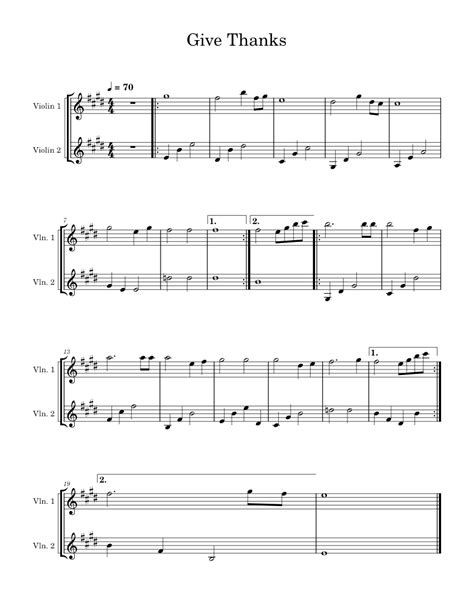 Give Thanks Sheet Music For Violin String Duet Musescore