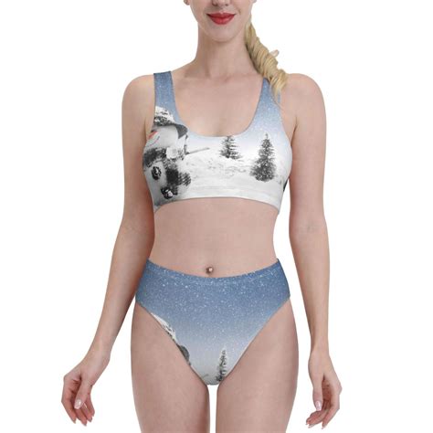 Balery Snowman And Christmas Tree Women Bikini Swimsuit Tankini Set 2