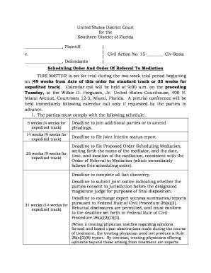 Fillable Online Flsd Uscourts Scheduling Order Civil Case Sample