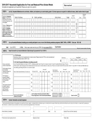 Fillable Online Household Application For Free And Reduced