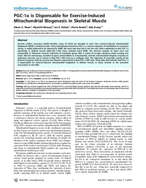 Pdf Exercise Induced Mitochondrial Biogenesis In Skeletal Muscle