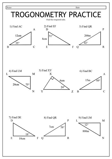 Trigonometric Ratios Activity Sheet