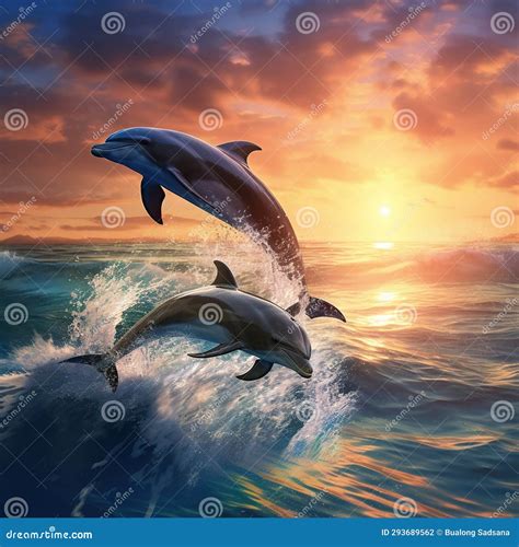 Jumping dolphins stock illustration. Illustration of horizon - 293689562