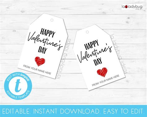 Editable Valentines Day Gift Tags Printable Valentines Day Etsy