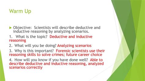 Warm Up Objective Scientists Will Describe Deductive And Inductive