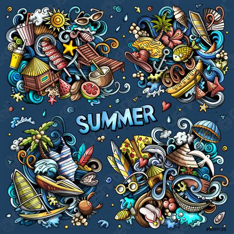 Summer Beach Cartoon Vector Doodle Designs Set Stock Vector 5099139