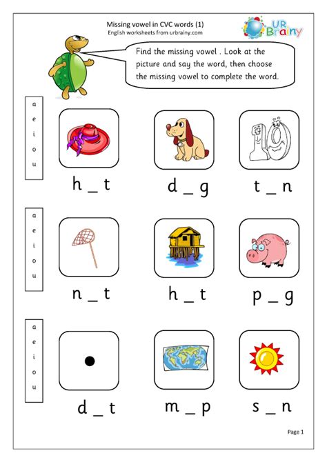 Missing Vowels Worksheets