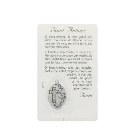 Carte de prière de Saint Antoine avec médaille Images religieuses