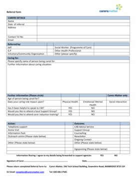 Fillable Online Referral Form Carers Details Name Date Of Referral