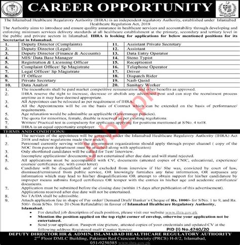 Islamabad Healthcare Regulatory Authority Ihra Jobs 2021 2024 Job