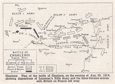 Vintage Plan of the Battle of Charleroi August 23rd 1914. Editorial ...