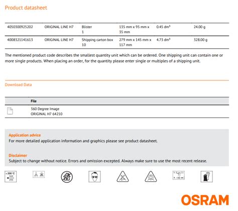 OSRAM 64210 ORIGINAL LINE H7 24V 70W HALOGEN HEADLIGHT LAMP OSRAM OSRAM ...