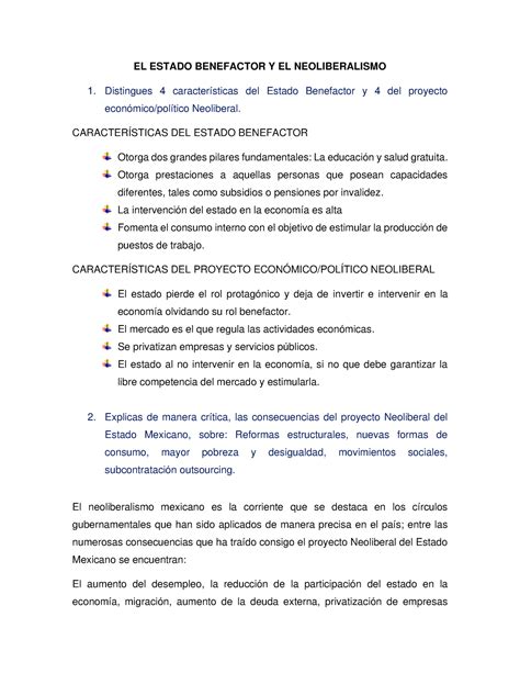 El Estado Benefactor Y El Neoliberalismo El Estado Benefactor Y El