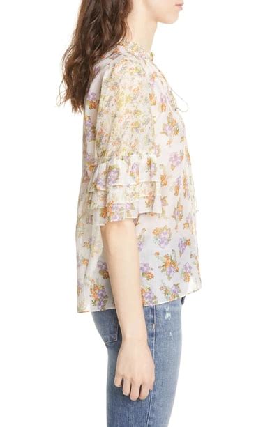 Alice And Olivia Julius Floral Print Cotton And Silk Blend Voile Blouse