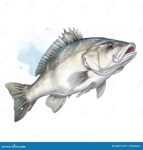 Watercolor Bass Fish Clipart With White Background Royalty Free