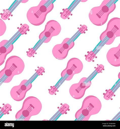 Pink Guitar Seamless Pattern Hawaiian Ukulele Vector Illustration In