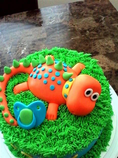 Red Baby Dinosaur Baby Shower Cake - Lovebug's Edible Designs