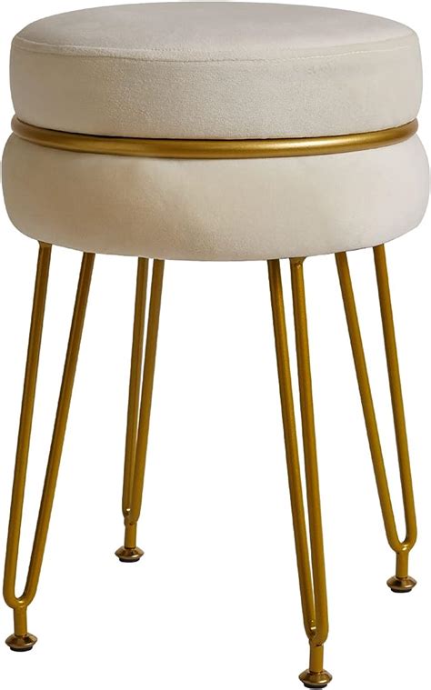 IBUYKE Modern Velvet Round Footstool Vanity Chair For Makeup Room