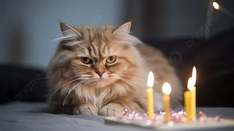 Beautiful Cat Holding A Candle To Celebrate A Birthday Background, Happy Birthday Cat Pictures ...