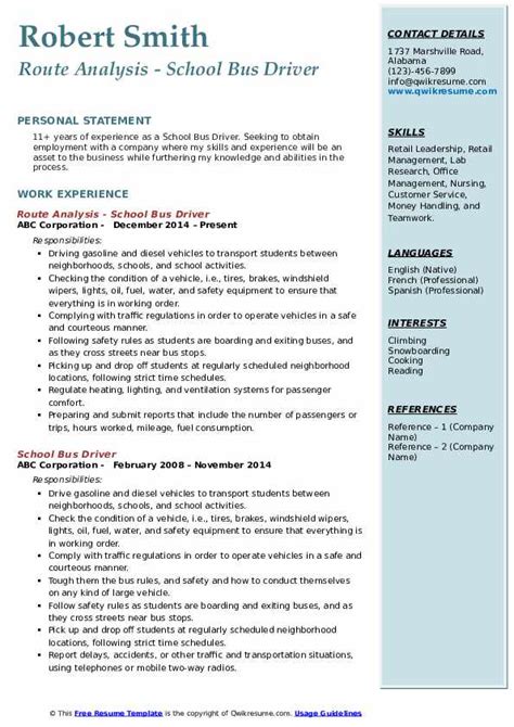 School Bus Driver Resume Samples Qwikresume